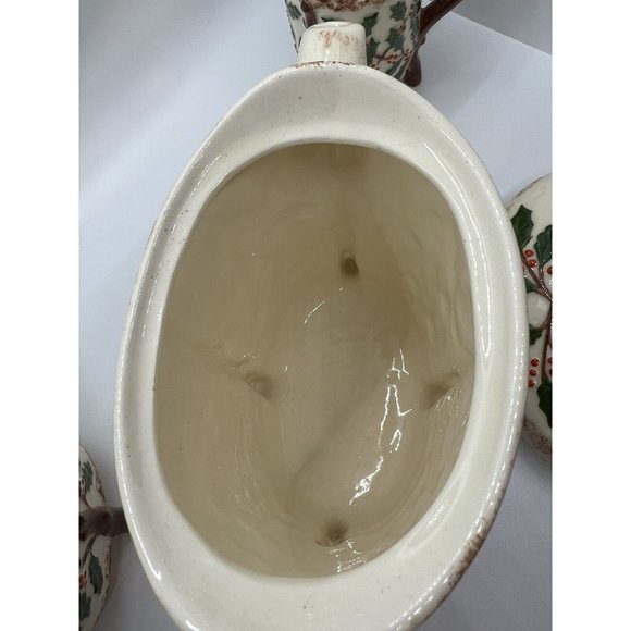 Christmas teapot Holly Lidded Teapot Creamer Sugar Bowl Set holiday Holland red - Picture 7 of 16